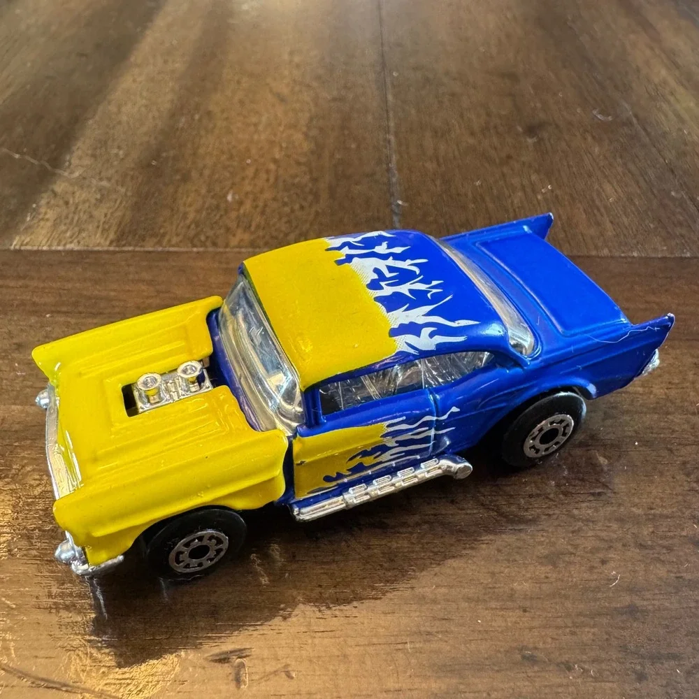 Matchbox 57 Chevy Superfast No 4 Blue Yellow Flame Hot Rod Opening Hood 1979